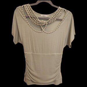 Pearl neck light aqua top, size petite small